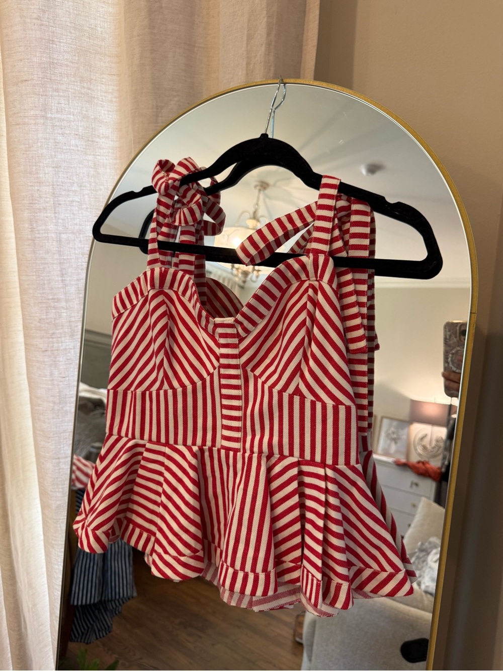 Striped Red Peplum Tie-Shoulder Crop Top